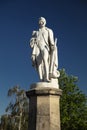Norwich, Norfolk, UK, June 2021, view of the statue of Admiral Lord Horatio Nelson in the Close by Norwich Cathedral