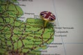 Norwich pinned on a map with the flag of United Kingdom Royalty Free Stock Photo