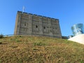 Norwich, United Kingdom - Jul 25 2013: Norwich Castle with rainbow coloured pride flag hoisted up high. Celebrating LGBTQ