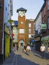 Norwich, United Kingdom - Jul 25 2013: Red brick clock tower at the entrance of Norwich Castle Mall Royalty Free Stock Photo