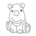 Animals, coloring book for kids. Black and white image, rhinoceros Royalty Free Stock Photo