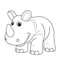 Animals, coloring book for kids. Black and white image, rhinoceros. Royalty Free Stock Photo