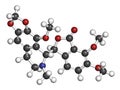 Noscapine antitussive drug molecule.  3D rendering. Atoms are represented as spheres with conventional color coding: hydrogen ( Royalty Free Stock Photo