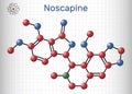 Noscapine molecule. It is non-sedating isoquinoline alkaloid used for its antitussive properties. Molecule model. Sheet of paper Royalty Free Stock Photo