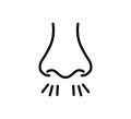 Nose and breath icon. Nasal breathing. Human organ of smell. Unpleasant smell. Nose inhales fragrance outline icon