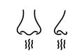 Nose and breath icon. Nasal breathing. Human organ of smell. Unpleasant smell. Nose inhales fragrance. Set of outline