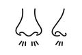 Nose and breath icon. Nasal breathing. Human organ of smell. Unpleasant smell. Nose inhales fragrance. Set of outline