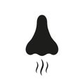 Nose Human Smell Black Silhouette Icon. Nasal Odor Sniff Glyph Pictogram. Bad Aroma Air Breath Flat Symbol. Nose Loss