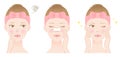 Nose pore cleansing mask and young woman illustration. before after. Skin care concept