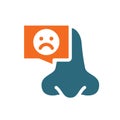 Nose with sad face in chat bubble colored icon. Diseased of nose and paranasal sinuses symbol