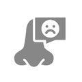 Nose with sad face in chat bubble grey icon. Diseased of nose symbol