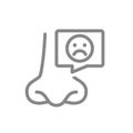 Nose with sad face in speech bubble line icon. Disease of nose, paranasal sinuses symbol