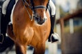 Nose sports brown horse in the double bridle. Dressage horse Royalty Free Stock Photo