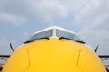 Nose view turboprop airplane