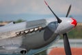 Nose of Yakovlev Yak-3M World War II fighter aircraft D-FYGJ showing exhaust stacks from the Allison V-12 engine Royalty Free Stock Photo