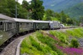Nostalgia train with green nature in Norway