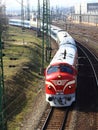 Nostalgia train on Hungary. NOHAB locomotive. Red train.