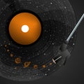 Planets and stars on vinyl record, retro wallpaper, post, banner Royalty Free Stock Photo