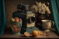 Nostalgic antique vintage Still life with old Vintage objects. Ai generated Royalty Free Stock Photo