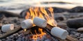 Nostalgic Beach Bonfire Storytelling with Marshmallows for a Cozy Night Under the Stars Royalty Free Stock Photo