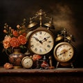 Nostalgic Beauty of Vintage Clocks in Oil Painting Art Style Royalty Free Stock Photo