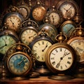 Nostalgic Beauty of Vintage Clocks in Oil Painting Art Style Royalty Free Stock Photo