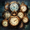 Nostalgic Beauty of Vintage Clocks in Oil Painting Art Style