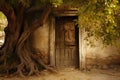 Nostalgic Beauty: Weathered Wooden Entry. Royalty Free Stock Photo