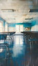 Nostalgic blurred image of an empty elementary school classroom evoking back to school anticipation Royalty Free Stock Photo