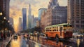 Nostalgic Chicago: 1930s Impressionistic Urban Scene Captured in Art