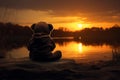 Nostalgic Child teddy bear sunset. Generate Ai Royalty Free Stock Photo