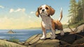 Nostalgic Children\'s Book Illustration: Beagle Puppy On Ontario Shores