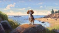 Nostalgic Children\'s Book Illustration: Beagle Puppy On Prince Edward Island Royalty Free Stock Photo