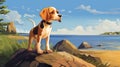 Nostalgic Children\'s Book Illustration: Beagle Puppy On Prince Edward Island Royalty Free Stock Photo
