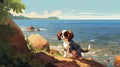 Nostalgic Children\'s Book Illustration: Cavalier King Charles Spaniel Puppy On Prince Edward Island Royalty Free Stock Photo