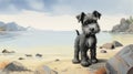 Nostalgic Children\'s Book Illustration: Miniature Schnauzer Puppy By The Shores Of Nunavut