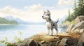 Nostalgic Children\'s Book Illustration Of A Siberian Husky Puppy In British Columbia Royalty Free Stock Photo