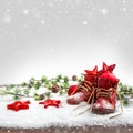 Nostalgic christmas decoration with antique baby shoe Royalty Free Stock Photo