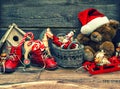 Nostalgic christmas decoration with antique toys Royalty Free Stock Photo