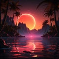 Nostalgic 3D rendering Retro album cover with neon sunset vibes