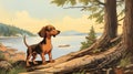 Nostalgic Dachshund Puppy Illustration: Adventure In The Woods