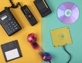 A nostalgic display of vintage technology showcasing communication and data storage devices from Royalty Free Stock Photo