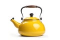 Nostalgic Elegance: Modern Yellow Old Tea Kettle Isolated on White Background - Journey back in time with this modern yet vintage-