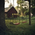 Nostalgic empty swings in rustic garden setting Royalty Free Stock Photo