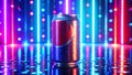 A Nostalgic Glimpse of the Iconic Pepsi Can, Bathed in Vivid Neon Glow Generative AI