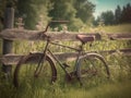 Abandoned Vintage Bicycle by a Rustic Fence Royalty Free Stock Photo