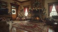 Nostalgic holiday home interior rich warm tones and candid laughter in film grain texture