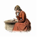Nostalgic Illustration Of A Woman Sitting At A Desk