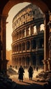 A nostalgic image of a day in the Roman Empire with Colosseum in background . Generative AI
