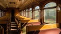 Nostalgic Interior of a Vintage Train Car Bathed in Golden Sunlight Royalty Free Stock Photo